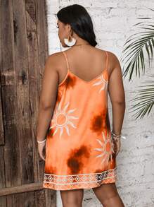 SHEIN VCAY Plus Size Boho Women's Summer Holiday Style V-Neck Spaghetti Strap Dress - Orange - View 2
