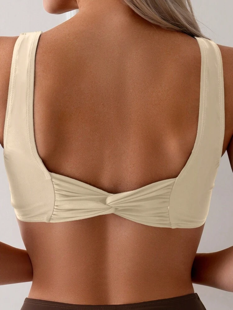 Women's Summer Beach Solid Color Back Knot Sexy Bikini Set