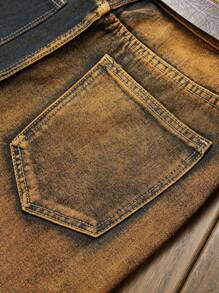 Men's Fashionable Distressed Color Block Denim Jeans - Multicolor - View 3
