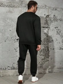 Manfinity Homme Conjunto De Pantalones Deportivos Con Capucha Y Pantalones Deportivos Con Estampado De Letras Escultóricas Informales De Talla Grande Para Hombre