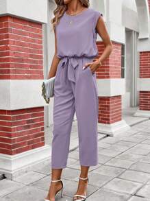 SHEIN Clasi Bộ đồ nữ đơn giản hàng ngày áo không tay và quần màu tím - Màu tím hoa cà - Xem 1