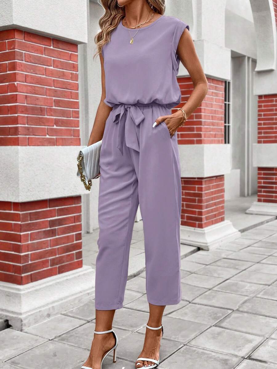 SHEIN Clasi Bộ đồ nữ đơn giản hàng ngày áo không tay và quần màu tím - Màu tím hoa cà - Xem 1