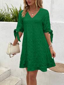SHEIN LUNE Vestido casual de verano para mujer con cuello en V y manga corta