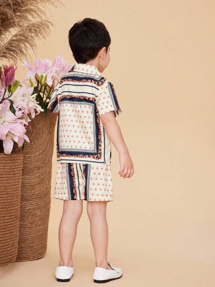 2pcs/Set Young Boys Elements Casual And Comfortable Short Sleeve Outfit For Summer Vacation, Outdoors