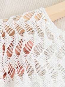 SHEIN Essnce Ladies' Plus Size Hollow Out Knit Vest Top With Tassels, Perfect For Vacation, Casual, Music Festival Or Party - White - View 3