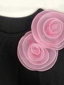 SHEIN LUNE Áo thun nữ cổ tròn ngắn tay mùa hè cỡ lớn có trang trí hoa 3D - trắng - Xem 6