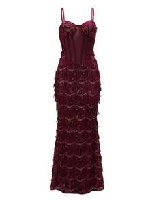 Women's Glitter Party Dress, Long Formal Dress For Women - Burgundy - View 3