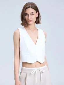 Women's Fashionable V-Neck Sleeveless Vest In Simple Short Western Style - White - View 4