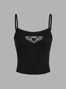 Attitoon Women's Black Angel Wings Rhinestone Pattern Casual Tight Tank Top Suitable For Summer