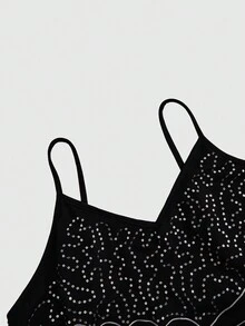 Goth Plus Size Họa tiết thêu hoa và bướm viền không đều Áo yếm - màu đen - Xem 4
