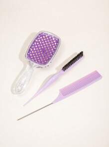 Comb 3pcs Set Hollow Detangling Hair Brush Anti Static Comb Brush Hair Comb,Multifunction Hair Comb,Parting Comb Rat Tail Combs For Parting,Styling Comb Rat Tail Highlight Comb,Fine Tooth Rat Tail Comb Multi-Purpose Parting Teaser Comb New Triple Teaser Comb Comb Set,Hair Brush,Comb,Hair Tools,Hair Products And Accessories For Barber Salon Beauty Back To School,Travel,Hair Accessories For Women,Brush,Hair Brushes,Hair Comb,Detangling Brush,Ball Brush,Mini Hair Brush,Hair Brush Set,Wooden Comb,Hair Brush, Brush, Comb, Slick Back Brush, Hairbrush, Edge Brush, Brush Hair, Hair Comb, Hair Brush Set, Comb Hair, Mini Hair Brush, Detangling Brush, Hair Brushes, Hair Products, Hair Tools, Hair Stuff, Hair Care, Curly Hair Brush, Barber, Barber Accessories, Hairdressing Equipment,Travel Essentials,Hairstyle,Hairdressing - Purple - View 4