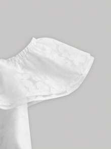 SHEIN MOD White Layered Ruffle Off-Shoulder Dress With Floral Cutouts And Short Hemline,Tube Dress,Summer Wedding