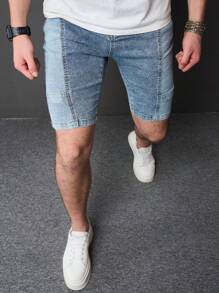 Manfinity Homme Shorts Denim Casuais Masculinos Slim-Fit Com Bolsos, Shorts Denim de Verão - Preto - Visão 7