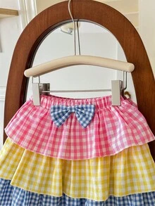 SHEIN Young Girl Woven Plaid Colorblock Casual A-Line Skirt - Multicolor - View 5