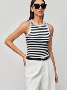 BizChic Women's Striped Knit Vest, Suitable For Urban Commute, Office, Business Casual, Party And Gathering, Autumn