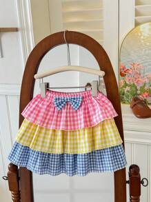 SHEIN Young Girl Woven Plaid Colorblock Casual A-Line Skirt - Multicolor - View 1