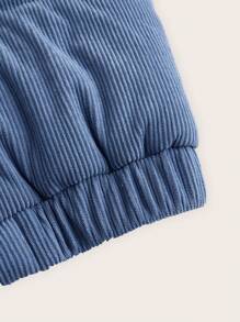 Teen Girl Short Corduroy Padded Coat With Plush Lining For Warmth - Blue - View 3