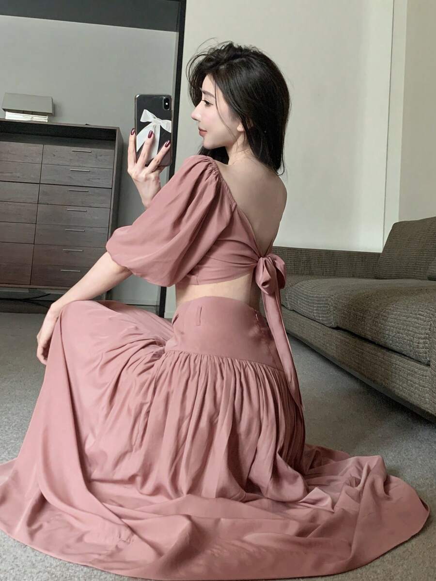 DAZY Ladies' Top And Skirt Two Pieces Set, Ruffle - Pink - View 1