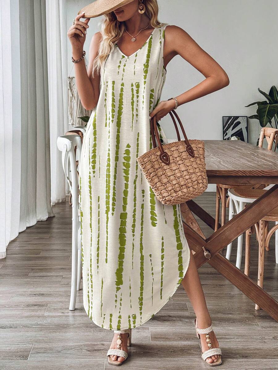 SHEIN LUNE 女裝時尚休閒夏季度假風格連身裙 - 白色 - 查看 1