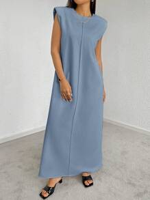 Mulvari Women's Solid Color Loose Sleeveless Long Summer Dress - Dusty Blue - View 6