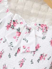 Sparklyn 少女花卉緊身短袖圓領連衣裙