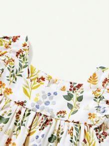 Cozy Pixies 嬰兒女孩植物花卉圖案方領荷葉邊上衣和褶邊短褲套裝 - 杏色 - 查看 4