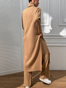 EURMUSE Women's Solid Color Simple High Neck Long Sweater And Skirt Set For Daily Wear - Brown - View 2