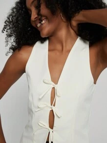 女式纯色V领休闲吊带背心，夏季 - 杏色 - 查看 6