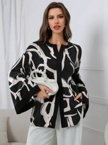 Modelyn Women's Casual Random Printed Bell Sleeve Shirt, Spring/Summer