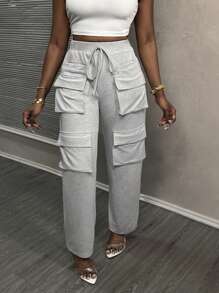 Slaydiva Pantalon décontracté d'été pour femmes avec poches 3D pour l'exercice physique - E - Gris - Voir 5