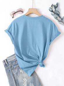 INAWLY 女式夏季純色圓領休閒短袖T恤