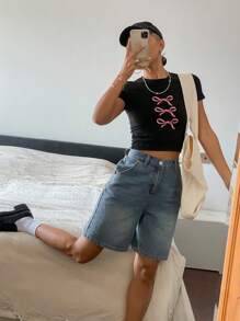 Livesso Short di jeans estivi da donna a gatto dritti a cinque tasche con motivo a fulmine