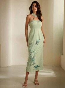 Aveloria Rosie Nouvelle robe sans manches col en halter avec perles imprimé style chinois
