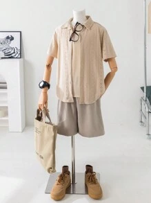 青少年男童海灘度假款襯衫三件套裝 - 杏色 - 查看 4