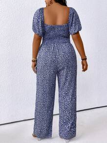 Breezaya Fashionable Plus Size Women's Boho Square Neck Floral Jumpsuit With Wide-Leg Design, For Summer