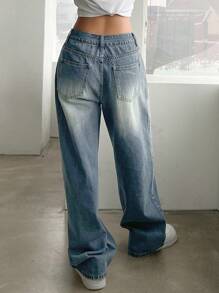DAZY Women's Baggy Wide Leg Casual Jeans With Pockets - Medium Wash - View 5