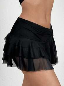 SHEIN EZwear Ladies' Fashionable Asymmetrical Hem Pleated Waist Cake Skirt