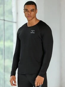 Manfinity Sport Corelite Boyfriend Style Men's Round Neck Letter Printed Casual Long Sleeve Sports T-Shirt Boyfriend Style Men Sweatshirt Men Thermal Shirtsthermal Shirt Menmen Thermalgym Top Long Sleevelong Sleeve Gym Top