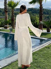 Ensemble deux pièces en tricot ajouré pour femme, couvrir pour l'été et les vacances à la plage