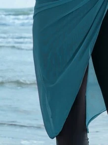 Swim Shayni 女士夏季海滩拼色拼接连体布基尼阿拉伯服装 - 橄欖綠 - 查看 3