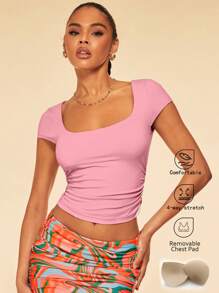 SHEIN BAE Solid Color Stretch Knit Backless Padded Top