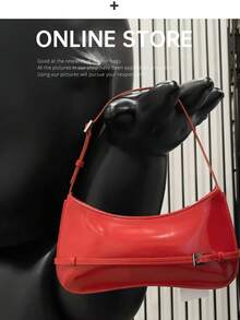 1 件红色女士时尚手提包，法式复古风格，单肩包，新月形和新法棍形状，适合约会和休闲场合 - 紅色 - 查看 9