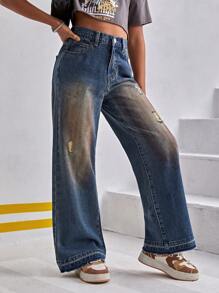 SHEIN Explorewe Tween Girl Simple Daily Jeans - Dark Wash - View 1