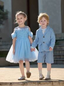 SHEIN Glamorique Kids Casual vakantie bloemen mesh & parel gezwollen prinsessenrok voor meisjes