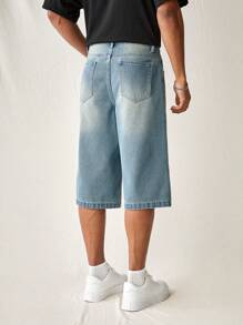 Manfinity Hypemode 男士寬鬆休閒丹寧卡其短褲，夏季牛仔短褲帶口袋