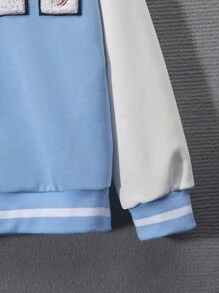 SHEIN Chaqueta casual de manga larga con cuello de béisbol para niña preadolescente con bloque de color y botón frontal