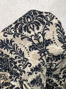 SHEIN CURVE+ 加大尺碼全印花束口褲，設有口袋和彈性褶邊 - 黑色 - 查看 7