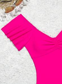 SHEIN Swim Einteiliger Badeanzug für Damen Einfarbig mit herzförmigem Ausschnitt und geraffter Brust, perfekt für den Sommerurlaub am Strand