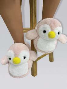 Pantuflas cerradas antideslizantes con diseño lindo de pingüino rosado para uso en casa para mujeres - Rosa - Ver 1