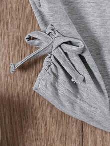 SHEIN Young Girl Simple Embroidery Stand Collar Short Sleeve T-Shirt, Summer - Grey - View 4